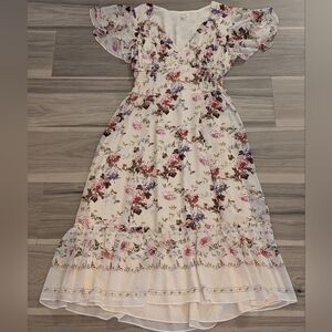 Floral V-Neck Dress with Flutter Sleeves